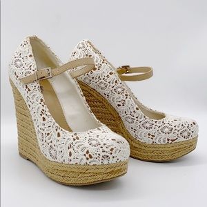Charlotte Russe Ivory Babydoll Eyelet Lace Wedge